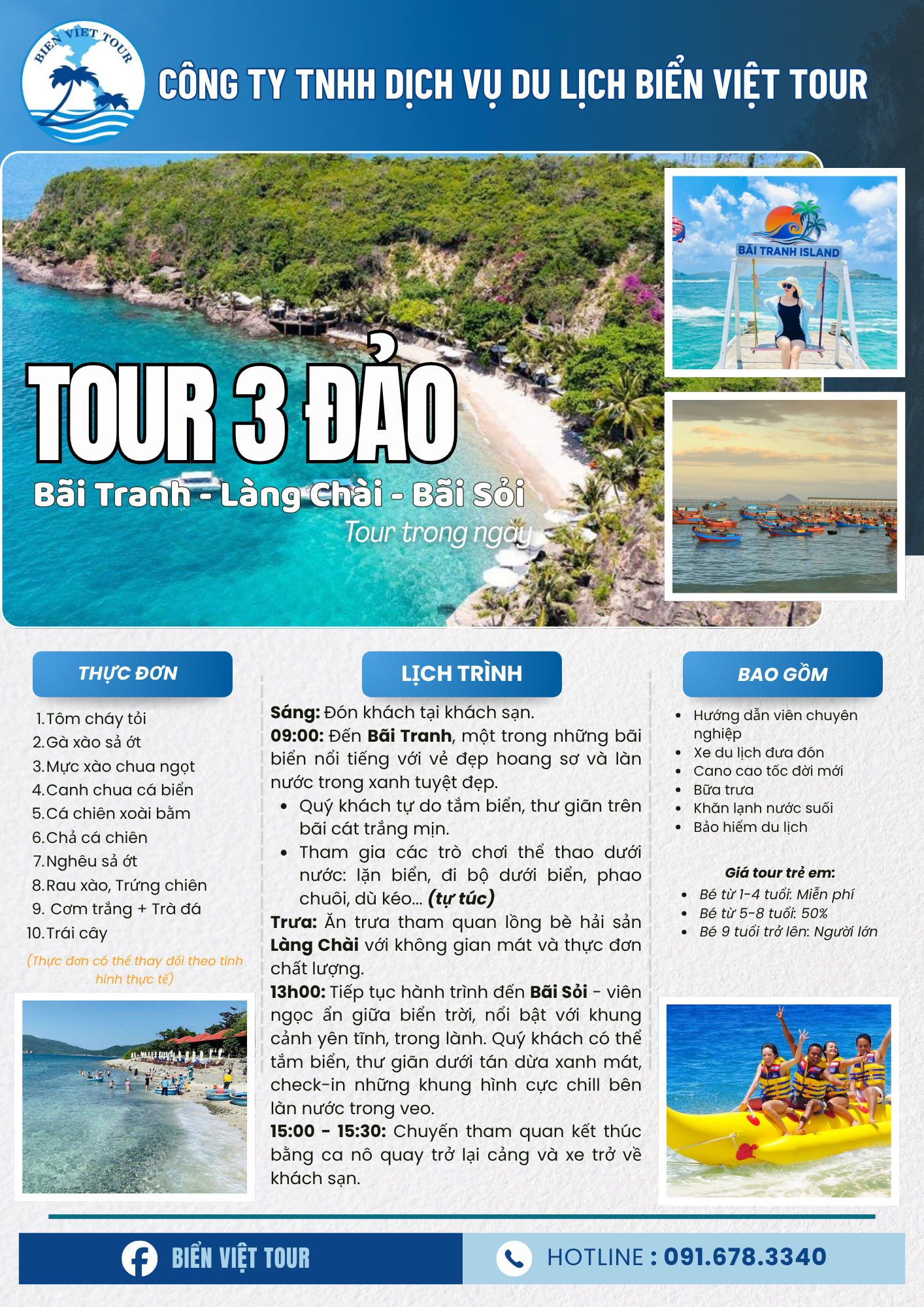 Tour 3 Đảo - Nha Trang: BÃI TRANH – LÀNG CHÀI – BÃI SỎI ( trong ngày)